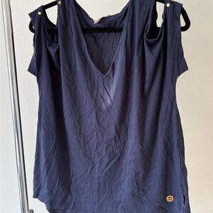 Michael Kors Deep Blue Blouse with Gold Accents